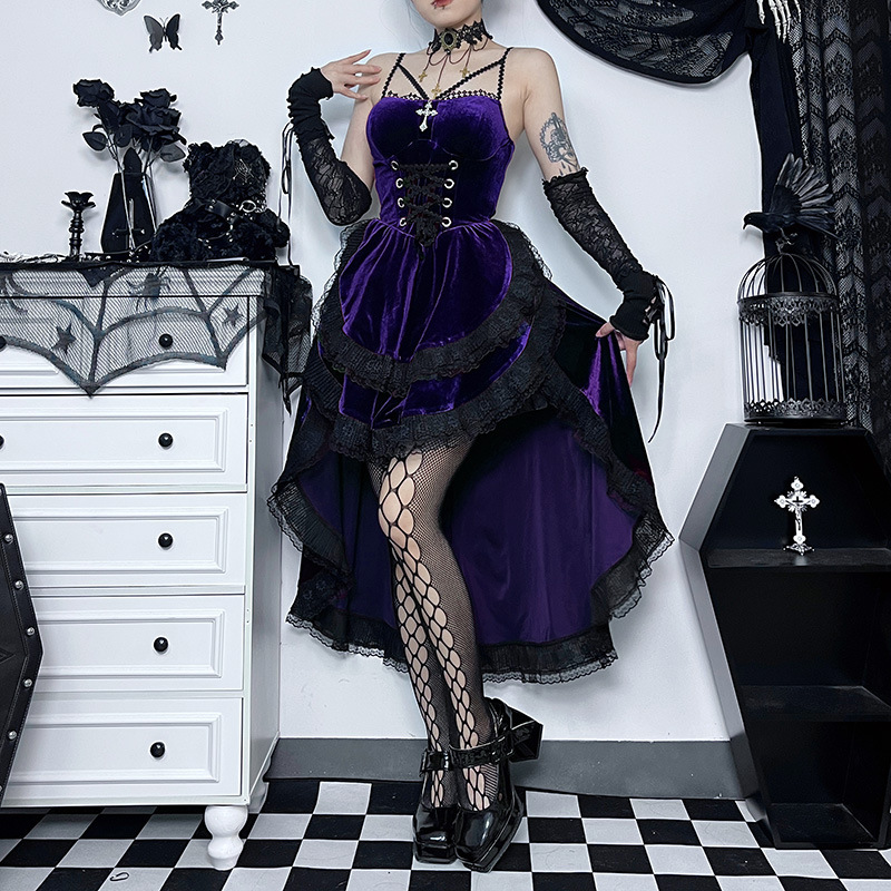 Gothic Low Swing Cocktail Party Dress - Vintage Goth Lace