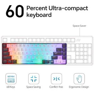 Tastiera da gioco OEM ODM Mini RGB 60, 68 tasti, piccola e compatta, USB cablata, retroilluminata con luci arcobaleno, bianca/nera - Product Image 2