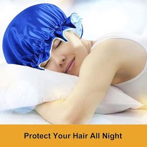 Bonnet de nuit unisexe en satin soyeux à double couche avec logo personnalisé, bord ondulé, ajustable, toutes saisons, vente en gros - Product Image 5