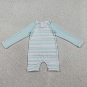 Traje de Baño Enterizo para Bebé con Estampado de Rayas Casual RTS, Traje de Baño Transpirable Estilo Romper - Product Image 3