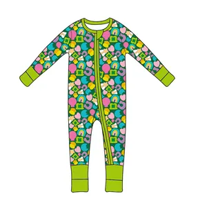 Qingli OEM St Patricks Day Vêtements de nuit Vêtements de nuit Nouveau-né Bébé Pyjamas Zippy