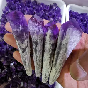 美丽稀有天然原料紫水晶权杖石英水晶原石矿物水晶标本积分价格