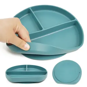 Wholesale Silicone Suction Plate Divided Bpa-Free Baby Feeding Training Plate High Chair Dish Dishwasher Microwave Safe