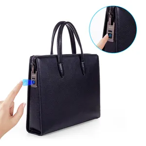 New Design Waterproof Anti Theft Fingerprint Lock Custom Office Laptop Bag Lightweight Men Documents Genuine Leather Briefcase