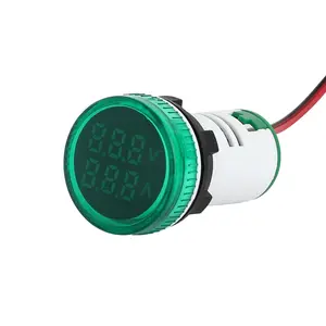 Green LED Dual Display AC Voltmeter Ammeter 0 to 100A 22mm Round Digital Voltage Current Tester Panel Instrument Indicator