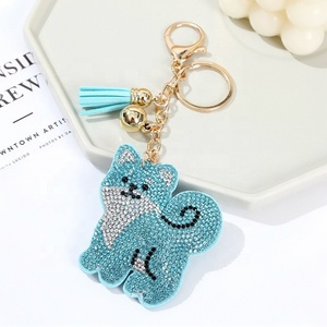 Porte-clés populaire et mignon en forme de chien Shiba Inu de dessin animé, avec cristaux et pendentif pompon créatif, pour sac - Product Image 3