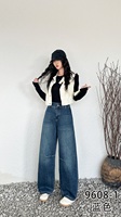 Nouveau design, jeans baggy vintage bleu moyen de luxe pour femmes, pantalon en denim de coton épais et surdimensionné pour femmes