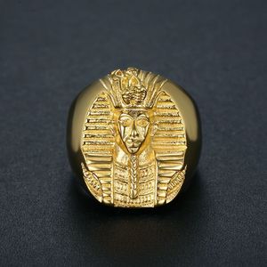 Anillo Hip Hop de Acero Inoxidable Chapado en Oro con Diseño de Faraón Egipcio, Joyería Masculina para Regalo - Product Image 2