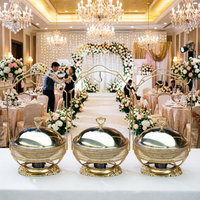 Hotel- und Restaurant-Edelstahl-Chafing-Dish 8L mit Dampfheizung, Speisenwärmer für Hochzeiten, Catering-Zubehör, Buffet mit goldenem Hängedeckel