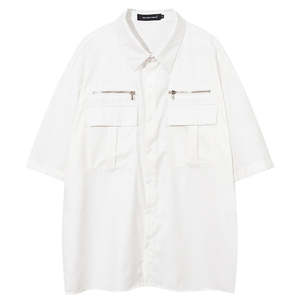 เสื้อเชิ้ตผู้ชายไซส์ใหญ่ สีดำ แขนครึ่งตัว สไตล์ลำลอง มีกระเป๋าซิป ปกคอพับ ผ้าป๊อปลิน สไตล์ฤดูร้อน - Product Image 3