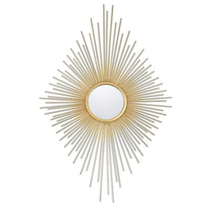 <span class=keywords><strong>Miroir</strong></span> <span class=keywords><strong>mural</strong></span> en métal doré en forme de soleil avec motif en losange, idéal pour le salon et la décoration intérieure élégante - Product Image 1
