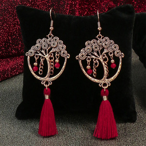 <b>Red</b> Tassel <b>Earrings</b> Women Geometric Long <b>Drop</b> Bridal Wedding Autumn Winter Chinese Style Jewelry - Product Image 2