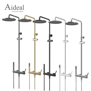 Set Doccia a Pioggia di Lusso Nero Montato a Parete in Ottone con Miscelatore in Ceramica Design Elegante per Bagno - Product Image 1