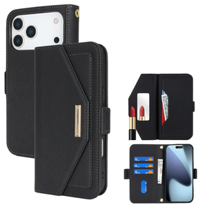 Custodia a Portafoglio in Pelle PU con Slot per Carte, Specchio e Laccetto a Tracolla per <span class=keywords><strong>iPhone</strong></span> 17 16 15 <span class=keywords><strong>14</strong></span> 11, Cover Magnetica con Supporto e Chiusura a Flip - Product Image 1