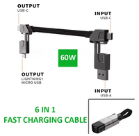 Câble de charge rapide magnétique multi-connecteurs 6 en 1, porte-clés, cordon PD pour Android TYPE-C 60W QC 18W, cordon de charge rapide