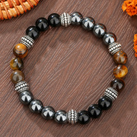 Bracelet en perles de galets noirs très vendu pour hommes, bracelet en pierre naturelle fait à la main, élastique, cadeaux