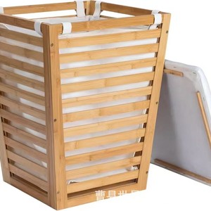 Cesto de Ropa Rectangular de Bambú con Tapa, Organizador de Ropa Ecológico de Tela de Algodón para Adultos, Tipo Vertical - Product Image 2