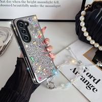 Untuk Z Fold3 4 5 6 Glitter Flash berlian Butte Rfly dengan rantai casing ponsel untuk Samsung Z Flip 4 5 6 pengiriman gratis untuk iphone 16
