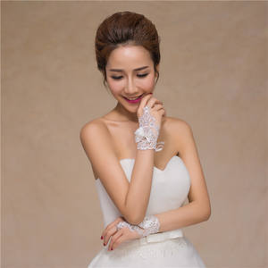 Gants à main de <span class=keywords><strong>mariée</strong></span> en <span class=keywords><strong>dentelle</strong></span>, blancs, en cristal, Style nœud court, livraison rapide, - Product Image 5