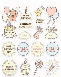 Custom decorative Birthday Stickers Set cute stickers for girls with Cake Cupcake <b>Lollipop</b> <b>Hearts</b> and Wishes - Product Image 3