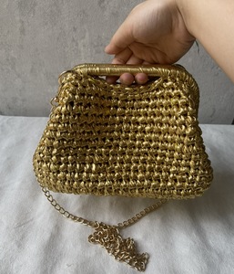 Shiny Silver Gold Woven Metallic Raffia Pouch <b>Clutch</b> <b>Bag</b> With Handle Wedding <b>Bridesmaid</b> <b>Clutch</b> Evening Vegan Leather - Product Image 4