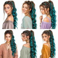 Queue de cheval synthétique tressée multi-fils ondulée style bohème, couleurs mélangées, extension de queue de cheval pour femme, idéale pour les fêtes