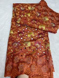 ผ้าลูกไม้สวิสสีเหลือง FY3101ประดับด้วยหินคอตตอนสีพาสเทลแบบมีรูประดับด้วยคริสตัล - Product Image 5