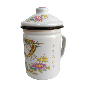 Copo de Porcelana Revestido com Esmalte com Filtro de Chá 304, Copo de Chá de Porcelana com Tampa, Copo Estilo Antigo - Product Image 5