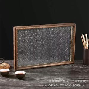 Wooden Serving Tray Rectangular Enamel Glass Inlay Decorative <b>Teacup</b> Plate For Tea Set Home Use - Product Image 3