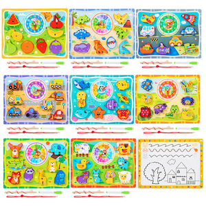 Puzzle stéréo en bois jouets enfants cognitif numérique mère fruits formes d'<span class=keywords><strong>animaux</strong></span> blocs appariés - Product Image 3