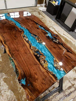 Table à manger en bois de noyer massif, fabrication directe d'usine de meubles pour la maison, table de cuisine en résine époxy, table de restaurant