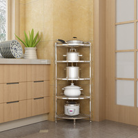 Étagère d'angle de cuisine triangulaire en acier inoxydable 304, support de rangement sur pied non pliable à quatre niveaux, multifonctionnel et créatif