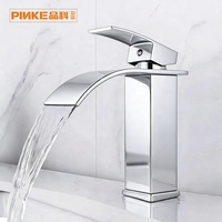 Keran Wastafel Kamar Mandi Model Air Terjun Bahan Stainless Steel, Tuas Tunggal Panas Dingin, Kartrid Keramik, Pemasangan di Atas Meja (Deck Mounted)