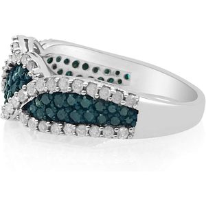 Bague en spirale de diamants blancs et bleus naturels, coupe ronde, style fiançailles pour femmes - Product Image 2
