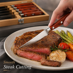 TOALLWIN Juego de 6 <span class=keywords><strong>Cuchillos</strong></span> para Carne de Acero Inoxidable con Mango de Madera Pakka, Hoja Serrada 3Cr13, Cubertería Profesional para Restaurante - Product Image 2