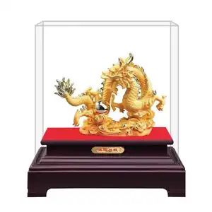Tamaño grande Metal tradicional Feng Shui suerte zodiaco chino dragón ornamento chapado en oro estatua Dragón