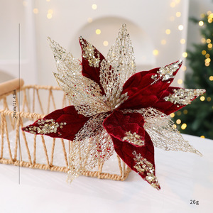 Fleurs De Noël Artificielles Scintillantes Décoration Arbre De No L Scintillant D Coration De F Te Accessoires Maison Salon Rouge
