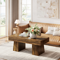 Table basse rectangulaire de style farmhouse de 47 pouces, en noyer brun, avec base épaisse, table d'appoint basse pour salon, meubles de maison