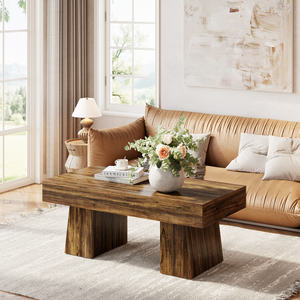 <span class=keywords><strong>Mesa</strong></span> de Centro Rectangular Estilo Farmhouse de 47 Pulgadas, Color Nogal Marrón, Base Gruesa, <span class=keywords><strong>Mesa</strong></span> Auxiliar Baja para Sala de Estar, Muebles para el Hogar - Product Image 4