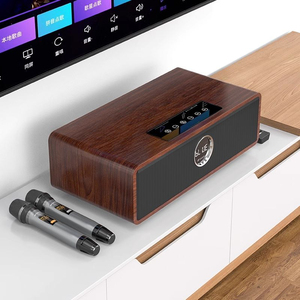 Barre de son karaoké en bois 2.1 canaux, haut-parleur TV 5.0 avec 2 microphones sans fil et télécommande - Product Image 2