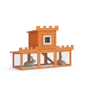 Cage à lapins en bois de style château pour extérieur, construction en bois durable, taille moyenne - Product Image 1