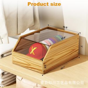 Wooden Transparent Lid Baseball Cap Storage <b>Box</b> Rectangle Dustproof Desktop <b>Hat</b> Organizer for Collection and Miscellaneous Items - Product Image 3