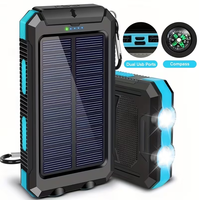 Banque d'alimentation solaire double USB 20000mAh, chargeur de batterie étanche, banques d'alimentation portables, panneau solaire avec double lumière LED brillante