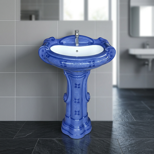 Lavabo sur pied en céramique de grande taille, forme diamant unique, pour salle de bain de centre commercial - Product Image 2