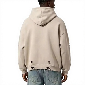 Men's Regular Fit Hooded <b>Sweatshirt</b> Solid Color Ripped Design 100% Cotton <b>Fleece</b> Breathable <b>Lined</b> Casual Winter Wear - Product Image 3