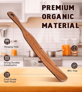 Skinny <strong>Spurtle</strong> for Sourdough Starter Mixing Reaching Bottom of Jar Dough Whisk Natural From High Moist Resistance Teak - Product Image 3