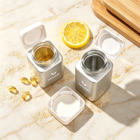 Bocaux carrés en verre dépoli argenté personnalisés de 30 ml, 60 ml, 90 ml, 110 ml avec bouchons à vis CR pour pilules, capsules et emballages de poudre