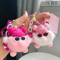Porte-clés pendentif mignon en forme de boule de charbon pour femme, porte-clés en peluche gaufré exquis, accessoire de décoration pour sac
