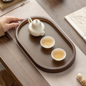 Walnut Colored Oval <b>Tea</b> <b>Tray</b> Wooden Serving <b>Tray</b> For <b>Tea</b> Ceremony And Snacks Household Use Elegant Design - Product Image 3