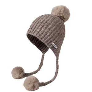 Gorro de lana tejido con pompón para mujer, gorro cálido de invierno a prueba de viento con orejeras, gris, beige, caqui, blanco, estilo japonés y coreano, para mujer adulta - Product Image 2